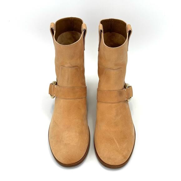 Frye Ricki Ring Strap Vintage Tan Moto Boot Sz 8.5 Leather Block Heel Bootie New - Picture 4 of 15